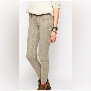 ⭐️ Free People Skinny Jacquard Brocade Tan Textured Pants Size 24